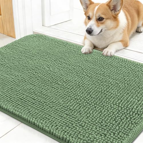 OLANLY Dog Door Mat for Muddy Paws 30x17, Super Absorbent Chenille Mud Mat