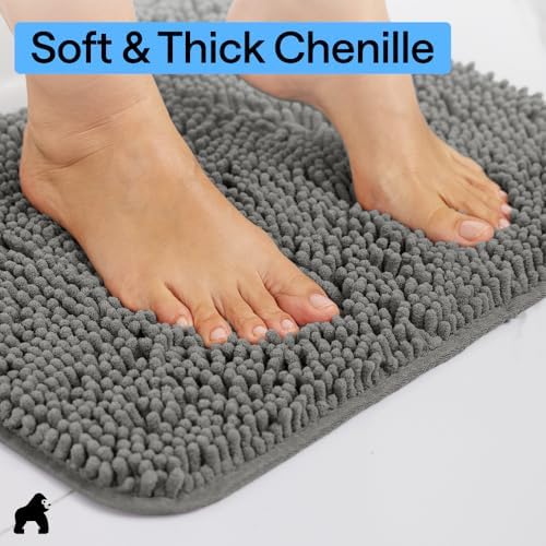 GORILLA GRIP Chenille Bath Rug Mat for Square Toilet Base, 24x19 Charcoal