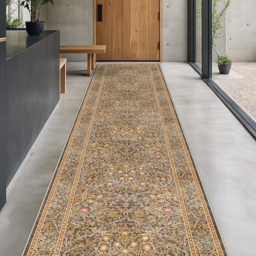 3x12 Extra Long Runner Rugs for Hallways, Vintage Washable Kitchen Floor Mats Non Slip, Floral Entryway Rug Indoor, Low Pile & Soft Stain Resistant Carpet - Oriental Home Décor