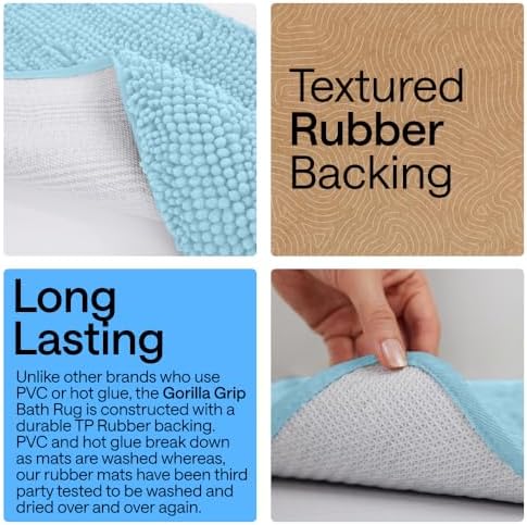 GORILLA GRIP Chenille Bath Rug Mat for Square Toilet Base, 24x19 Sky Blue