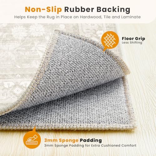 SameBed 6x9 Area Rug Living Room, Vintage Neutral Washable Carpet Beige