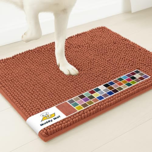 Muddy Mat® | Super Water Absorbent Door Mat Indoor, Microfiber Quick Dry Chenille Entryway Rug, Slip Resistant Front Door Mat, Indoor Mats for Entryway, Machine Washable Pet Rug, Orange 3ft x 3ft