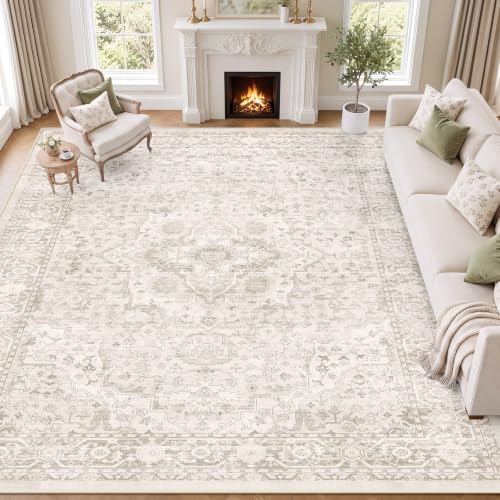 SameBed 8x10 Area Rug Living Room, Vintage Washable Carpet Neutral Beige