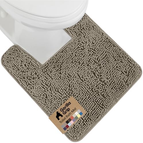GORILLA GRIP Chenille Bath Rug Mat for Square Toilet Base, 24x19 Latte