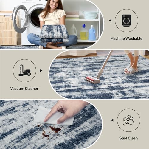 2'6''x8' Runner Rugs Washable Rug: Modern Abstract Hallway Blue Grey Carpet