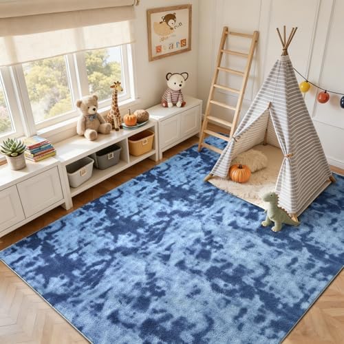 6x9 Large Tie-dye Teal Area Rug Non-Slip Washable for Living Room Bedroom