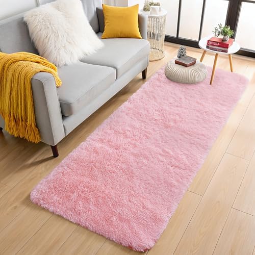OLANLY 2x6 Machine Washable Runner Rugs for Hallway, Soft Fluffy Shaggy Bedside Rugs for Bedroom, Living Room, Indoor Floor Carpet for Kids Girls and Boys, Nursery Rooms, Home Decor Aesthetic, Pink