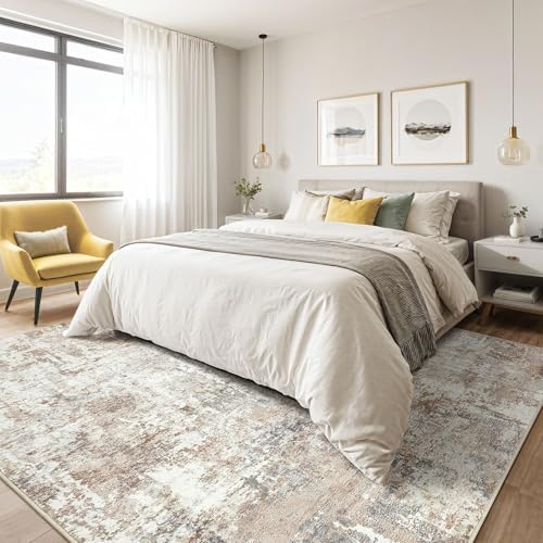 LOONGRUG 6x8 Area Rug Washable Neutral Modern Living Room Rugs Brown