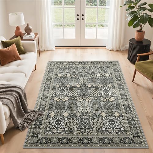 Bavni 5x7 Washable Area Rug Non Slip for Living Room, Black