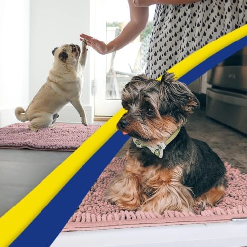 Muddy Mat® | Super Water Absorbent Door Mat Indoor, Microfiber Quick Dry Chenille Entryway Rug, Slip Resistant Front Door Mat, Indoor Mats for Entryway, Machine Washable Pet Rug, Blush Pink 19" x 30"