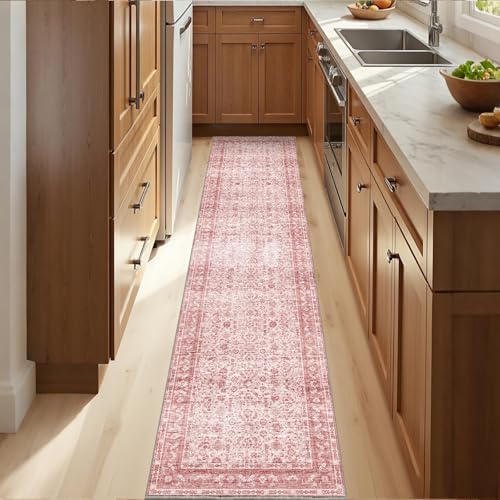 OPPODREAM Vintage Pink Area Rugs 2x10, Washable Rug for Living Room
