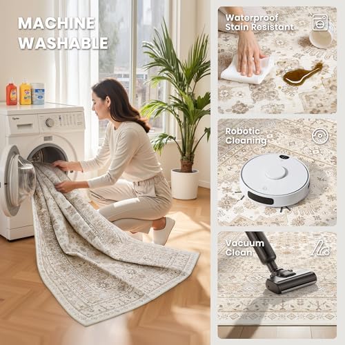 zesthome 3x5 Rug for Entryway,Washable Area Rug,Beige