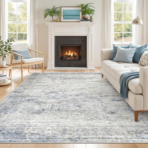 6x9 Area Rugs for Living Room,Large Washable Rug,Blue