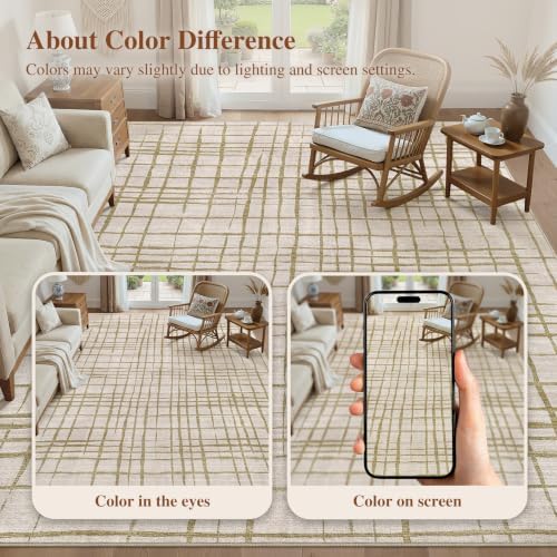 UERMEI 5x7 Area Rug Living Room Rugs Washable Neutral Green Brown Carpet
