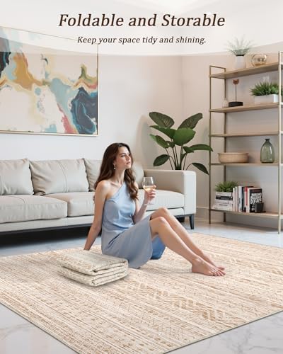 Miukiki 6x9 Area Rug Washable Non Slip Rug for Living Room Beige