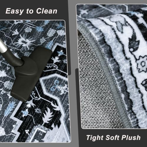 Macgace Washable Vintage Area Rug for Kitchen, 2x6 Black Runner Rugs