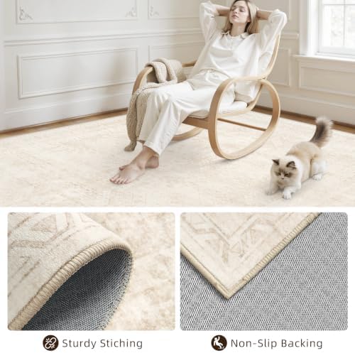 2x8 Hallway Washable Runner Rug: Neutral Kitchen Carpet Beige