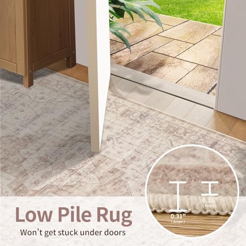 Rugxara 3x5 Entryway Rug,Pink Vintage Boho Bedroom Area Rug