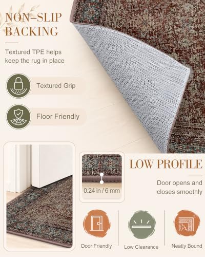 OLANLY 2'6"x12' Washable Runner Rug, Non Slip Carpet for Hallway Kitchen