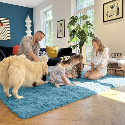 OLANLY 2x6 Machine Washable Runner Rugs for Hallway, Soft Fluffy Shaggy Bedside Rugs for Bedroom, Living Room, Indoor Floor Carpet for Kids Girls and Boys, Home Decor Aesthetic, Slate Blue
