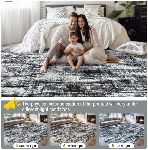 PLHXFR Area Rug Living Room: 5x7 Modern Abstract Washable Carpet Black
