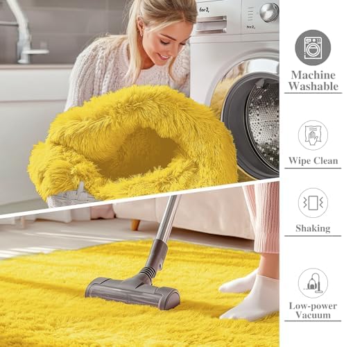 OLANLY 2x5 Machine Washable Runner Rugs for Hallway, Soft Fluffy Shaggy Bedside Rugs for Bedroom, Living Room, Indoor Floor Carpet for Kids Girls and Boys, Nursery Rooms, Home Decor Aesthetic, Yellow