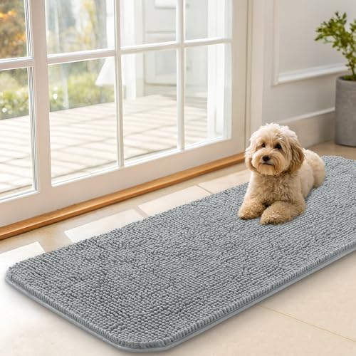 OLANLY Dog Door Mat for Muddy Paws 47x17, Super Absorbent Chenille Mud Mat
