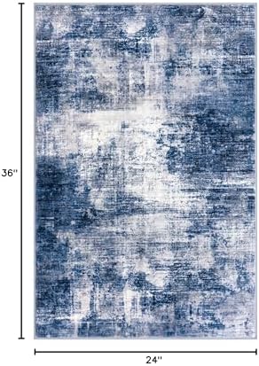 IOHOUZE Small Abstract Area Rug 2x3 Ft Entryway Rugs Washable Door Mat Indoor Entrance, Rubber Backed Throw Rugs, Printed Faux Wool Non Slip Floor Carpet for Foyer Front Door Sink, Navy/Grey