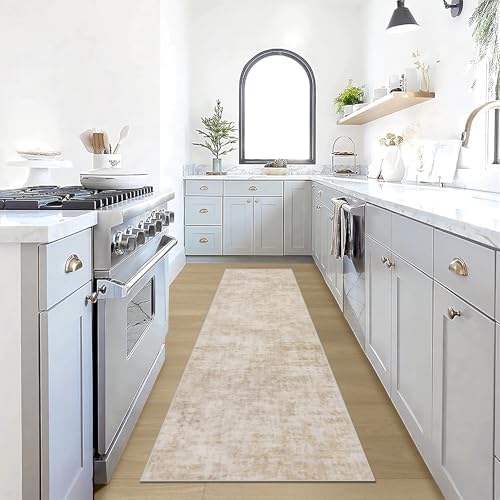 2'6''x8' Runner Rugs Washable Rug: Modern Abstract Hallway Beige Carpet
