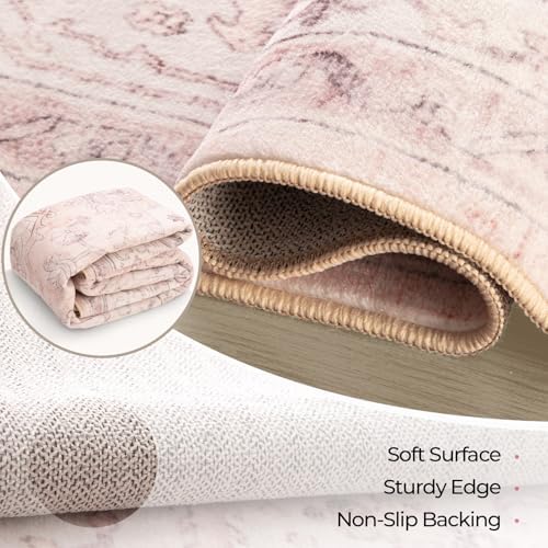 CAPALOCA 5x8 Washable Nursery Girls Low Pile Area Rug Pink
