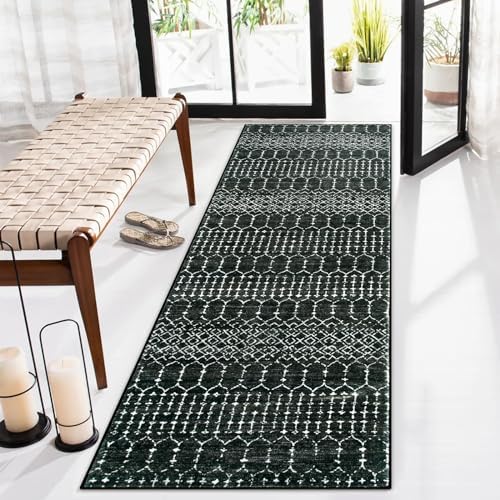 Lahome Moroccan Black Washable Runner 2x5 Non-Slip Lightweight Laundry Room Rug Throw Soft Long Bathroom Rug, Geometric Print Carpet Runners for Kitchen Hallway (Black, 2'x5'') Hana