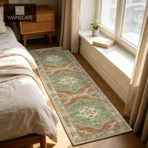 YARNSCAPE 2'6" x 8' Machine Washable Runner Rug, Non-Slip Low-Pile Carpet