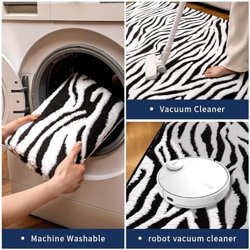 YIHOUSE Zebra Hallway Runner Rugs 2x8: Black and White Modern Washable Rug