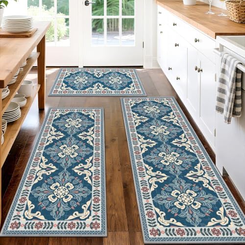 3 Piece Kitchen Rugs Set, Non Slip Washable Floor Mats with Water Absorbent