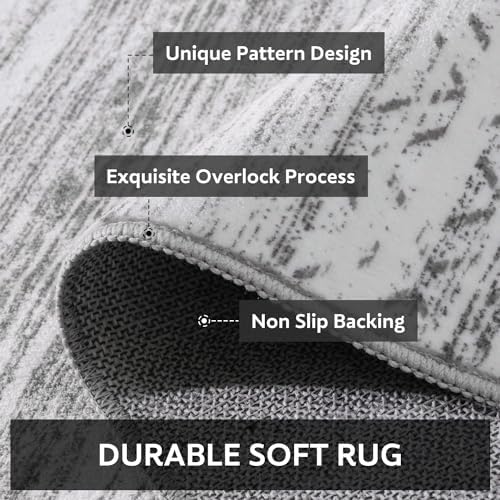 8x10 Area Rugs for Living Room Machine Washable Rug Distressed Indoor Carpet Neutral Moroccan Boho Rug Ultra Soft Area Rug for Bedroom Dining Room Playroom Office, Grey