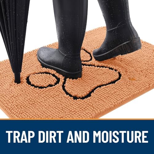 OLANLY Dog Door Mat for Muddy Paws 48x30, Paw Print Design Chenille Mud Mat