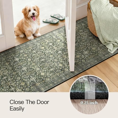 3' X 10' Area Rugs for Hallways, Green Washable Non-Slip Kitchen Runner Rug