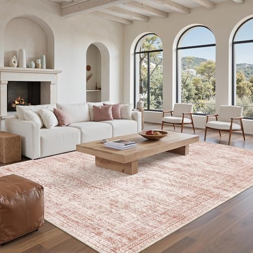 Soalmost Washable Area Rug 8x10 Large Soft Pink Rugs for Living Room