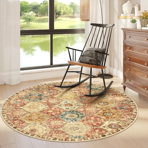 Lahome Moroccan Round Area Rugs, Washable Small Round Rug 3ft Non-Slip