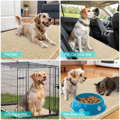 OLANLY Dog Door Mat for Muddy Paws 47x20, Super Absorbent Chenille Mud Mat