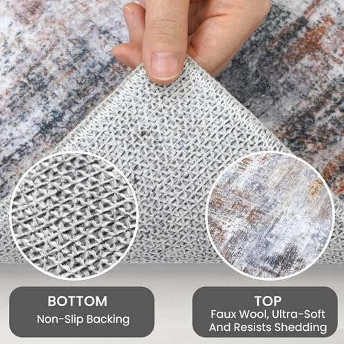 IOHOUZE Abstract Runner Rug 3x14 Ft Washable Runners for Hallways, Non Slip Kitchen Runner Printed Faux Wool Entryway Runner Indoor, Modern Abstract Floor Carpet for Hall Stair, Orange Grey