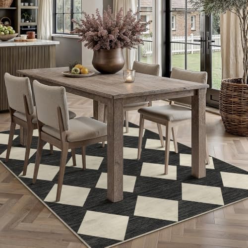 PureCozy Black 3x5 Washable Area Rug Entryway Small Non Slip Checkered Rugs
