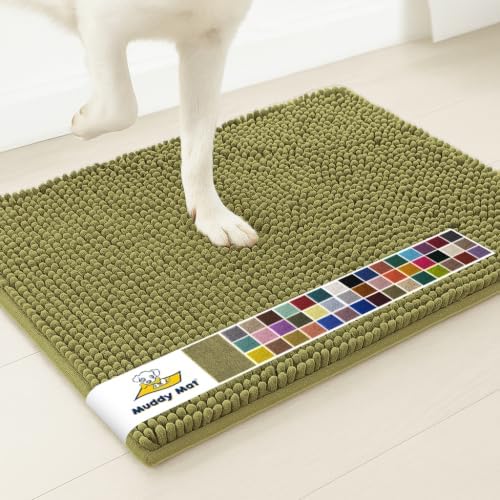 Muddy Mat® | Super Water Absorbent Door Mat Indoor, Microfiber Quick Dry Chenille Entryway Rug, Slip Resistant Front Door Mat, Indoor Mats for Entryway, Machine Washable Pet Rug, Sage 24" x 96"