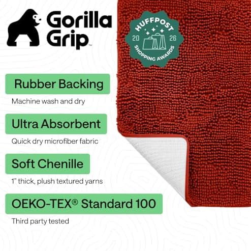 GORILLA GRIP Bath Rug Mat for Bathroom, Thick Chenille, 60x24 Sunset Orange