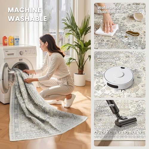 zesthome 2'6 x 12' Runner Rug Non Slip,Washable Kitchen Rugs,Beige
