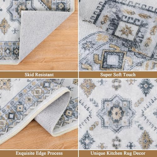 HEBE Boho Kitchen Rugs Set of 3, Non Slip Washable Kitchen Mats for Floor