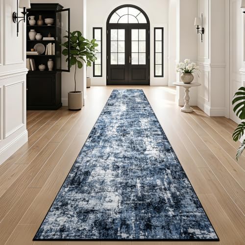 Rugflix 3x20 Runner Rug for Hallway, Washable Navy Blue Long Runners