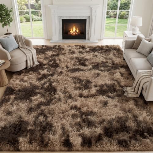 PLHXFR 6x9 Area Rug Living Room: Fluffy Bedroom Soft Shag Rug Coffee Brown