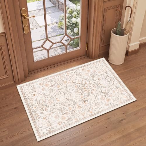 SameBed Washable 2x3 Entryway Area Rug, Vintage Kitchen Rug Cream Beige