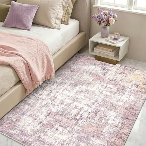 Washable 4'x6' Abstract Area Rug for Bedroom Living Room